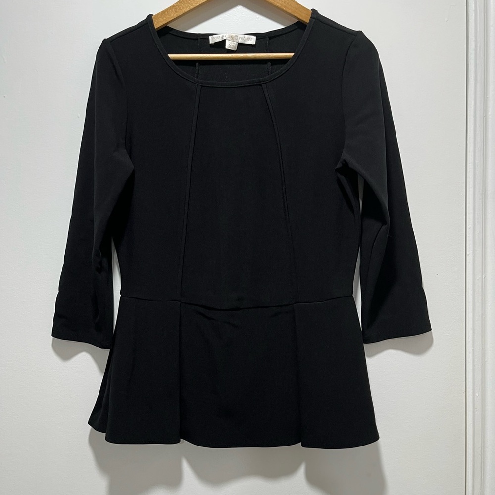 Boston Proper Women’s XS Black Top 3/4 sleeve Business Pleated